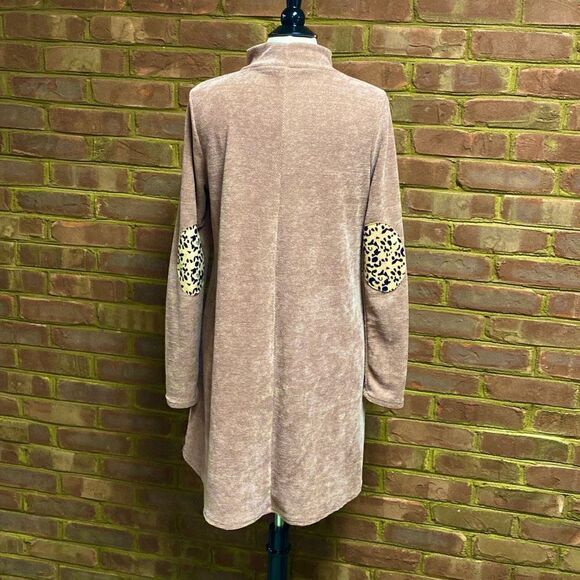 White Birch Mauve Ling Sleeve Cheetah Elbow Pads Dress  Size Medium - Picture 2 of 5